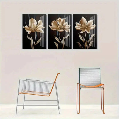 3pcs Abstract Black and Golden Floral Wall Art Set Canvas Framed 40x60cm - High Quality Print 100% Australian Made Wall Canvas Ready to Hang