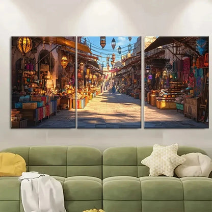 3pcs Rafah Marketplace Art Print Vibrant Stalls Metal Print Ready to Hang Art