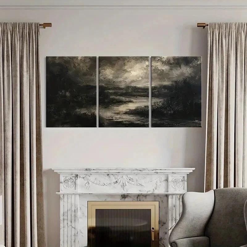 3pcs Dark Landscape Art Abstract Nature Metal Print Ready to Hang Art