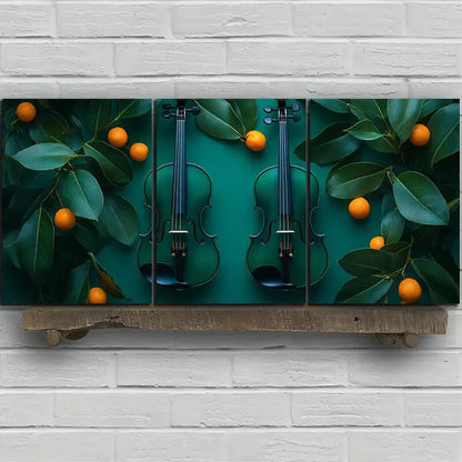 3pcs Beautiful Cello Green Leaves Metal Print Ready to Hang Art