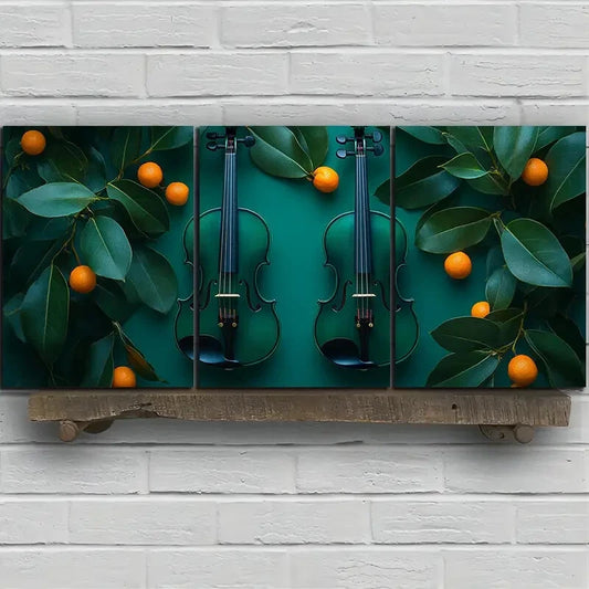 3pcs Beautiful Cello Green Leaves Metal Print Ready to Hang Art