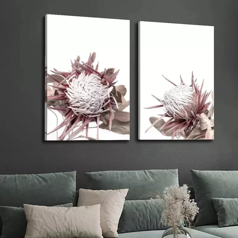 2pcs Decorative Painting, Protea Print, Beige Cream Plant Canvas Framed 50x75cm - High Quality Print 100% Australian Made Wall Canvas Ready to Hang - Bella Home Decor