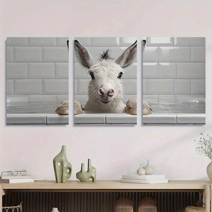 3pcs Whimsical Donkey Humorous Animal Metal Print Ready to Hang Art