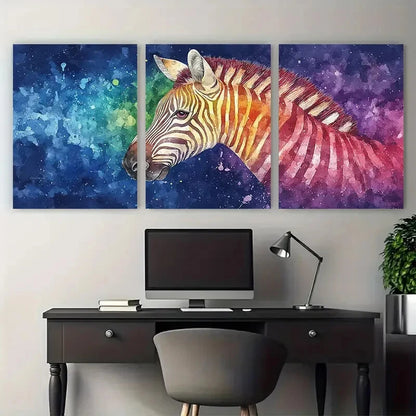 3pcs African Zebra Rainbow Multicolor Wildlife Metal Print Ready to Hang Art