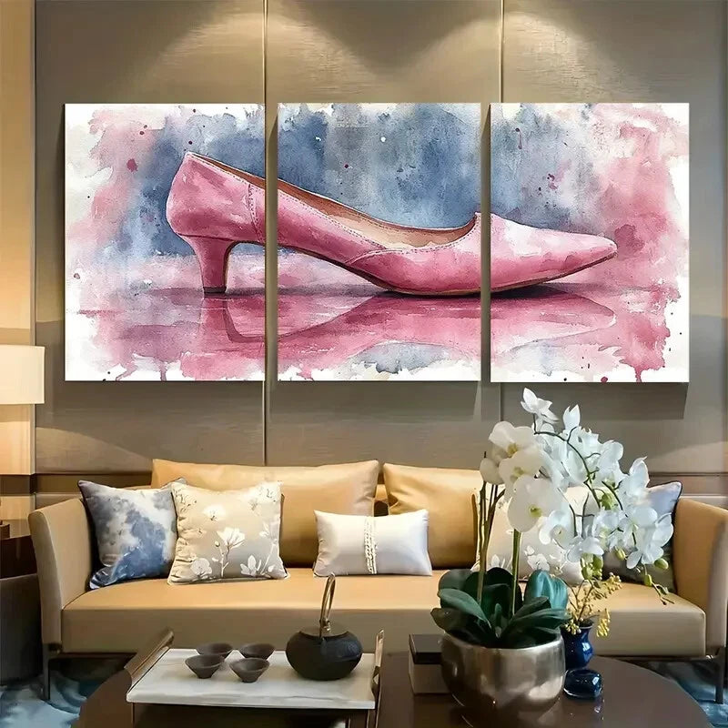 3pcs Vibrant Light Pink Fashion Ballet Flats Metal Print Ready to Hang Art