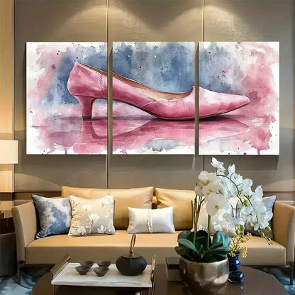3pcs Vibrant Light Pink Fashion Ballet Flats Metal Print Ready to Hang Art