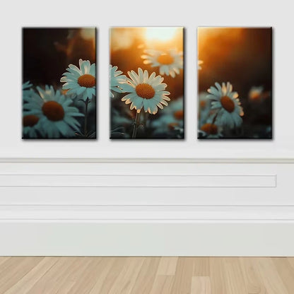3pcs Daisy Delight Sunset Illustration Wall Art Set Canvas Framed 60x90cm - High Quality Print 100% Australian Made Wall Canvas Ready to Hang