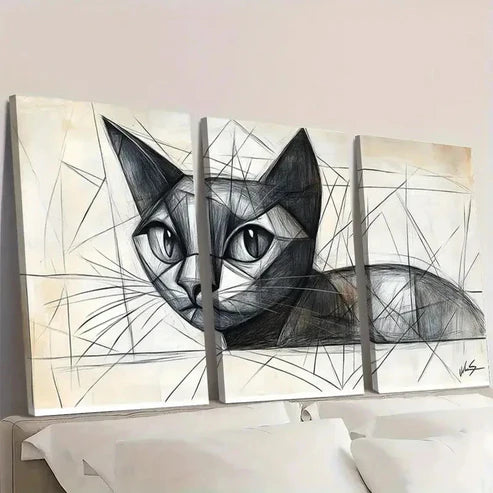 3pcs Picasso Cat Minimalist Line ET Wall Art Set Canvas Unframed - High Quality Print 100% Australian Made Wall Canvas