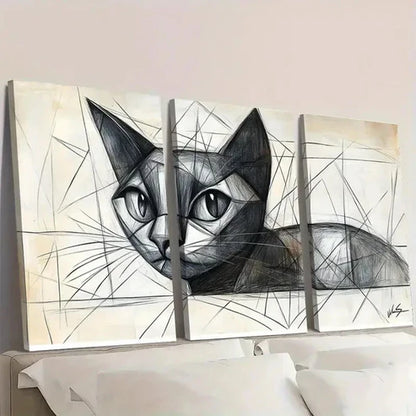 3pcs Picasso Cat Minimalist Line ET Wall Art Set Canvas Unframed - High Quality Print 100% Australian Made Wall Canvas