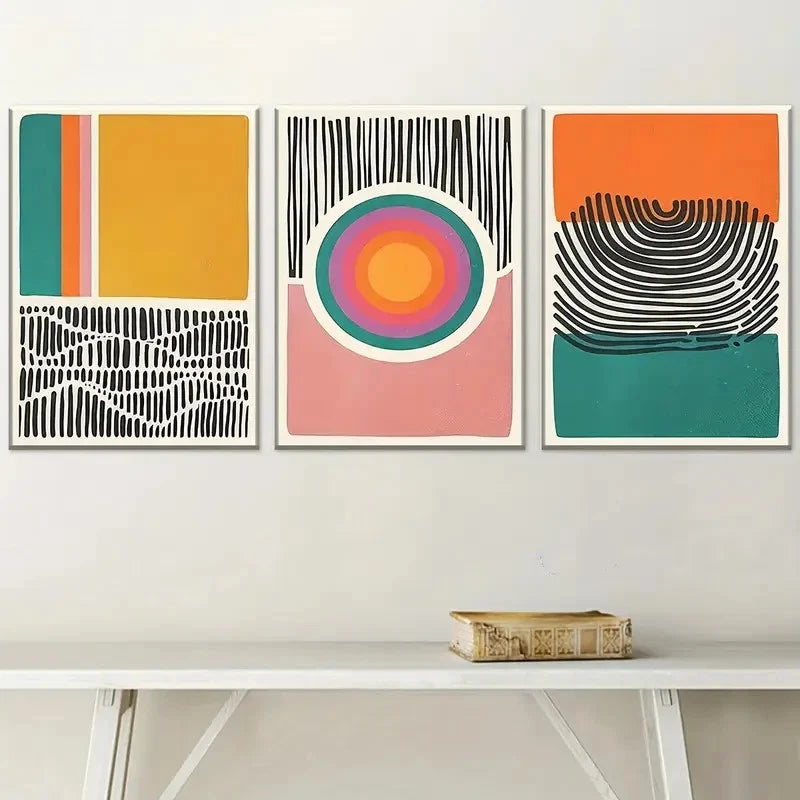3pcs Boho Chic Modern Abstract Metal Print Ready to Hang Art
