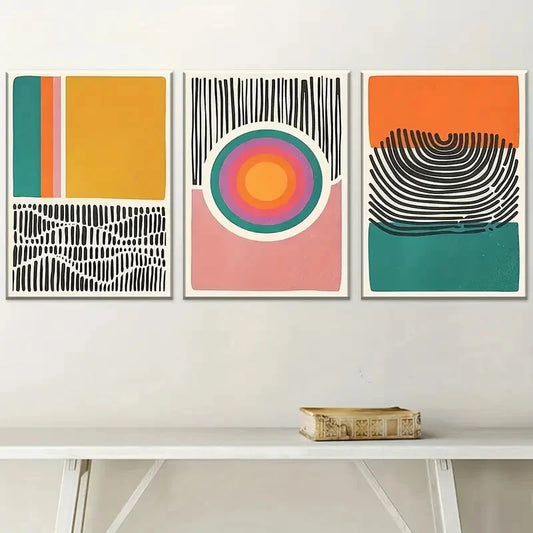 3pcs Boho Chic Modern Abstract Metal Print Ready to Hang Art
