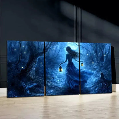 3pcs Mystical Lady and Animals Canvas Framed 60x90cm - High Quality Print 100% Australian Made Wall Canvas Ready to Hang