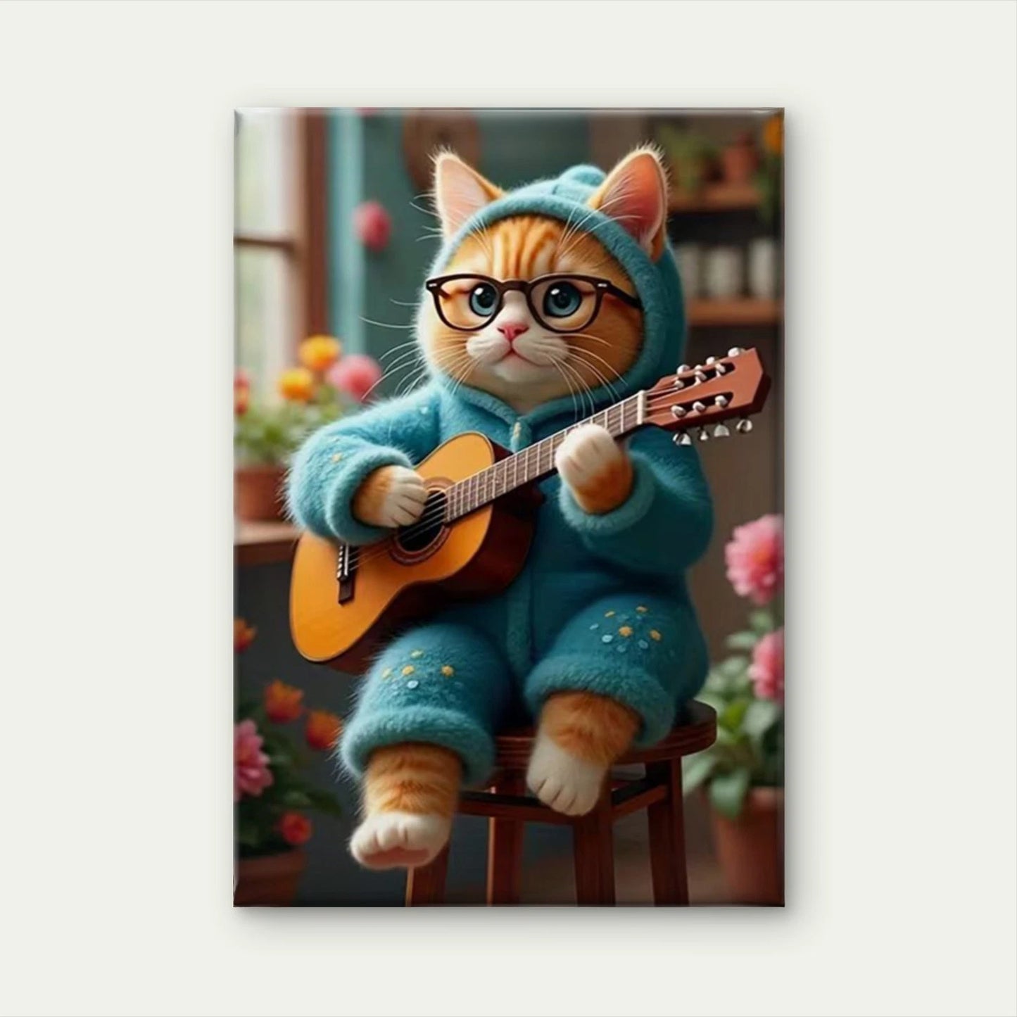 Guitar-Playing Cat 60x90cm Metal Print Ready to Hang