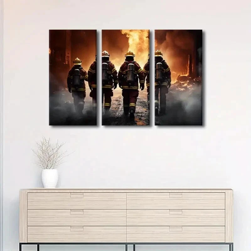 3pcs American Modern Firefighters in Action Metal Print Ready to Hang Art