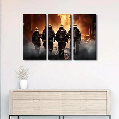3pcs American Modern Firefighters in Action Metal Print Ready to Hang Art