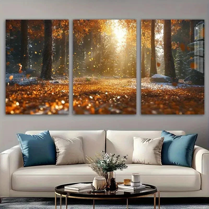 3pcs Sunset Forest Stunning Autumn Metal Print Ready to Hang Art
