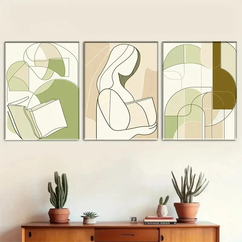 3pcs Abstract Modern Line Profile Painting Metal Print Ready to Hang Art