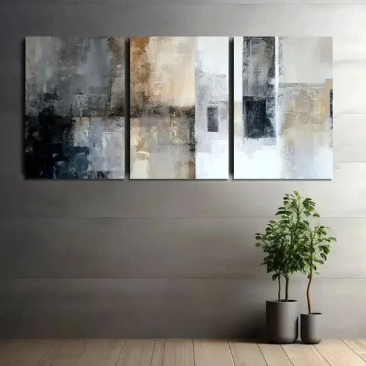 3pcs Old Wall with Dark Gray Tones Painting Metal Print Ready to Hang Art