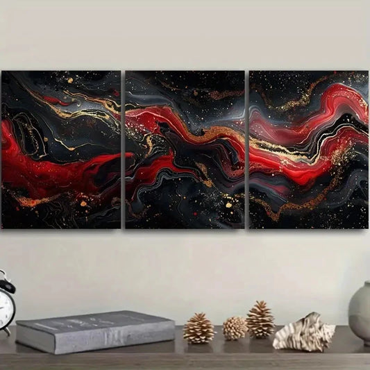3pcs Black and Red Abstract Art Painting Metal Print Ready to Hang Art
