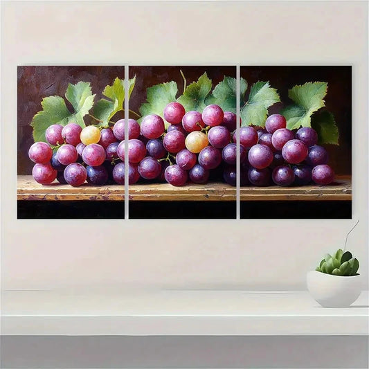3pcs Bunch Of Grapes Décor Perfect Wall Art Set Canvas Framed 40x60cm - High Quality Print 100% Australian Made Wall Canvas Ready to Hang