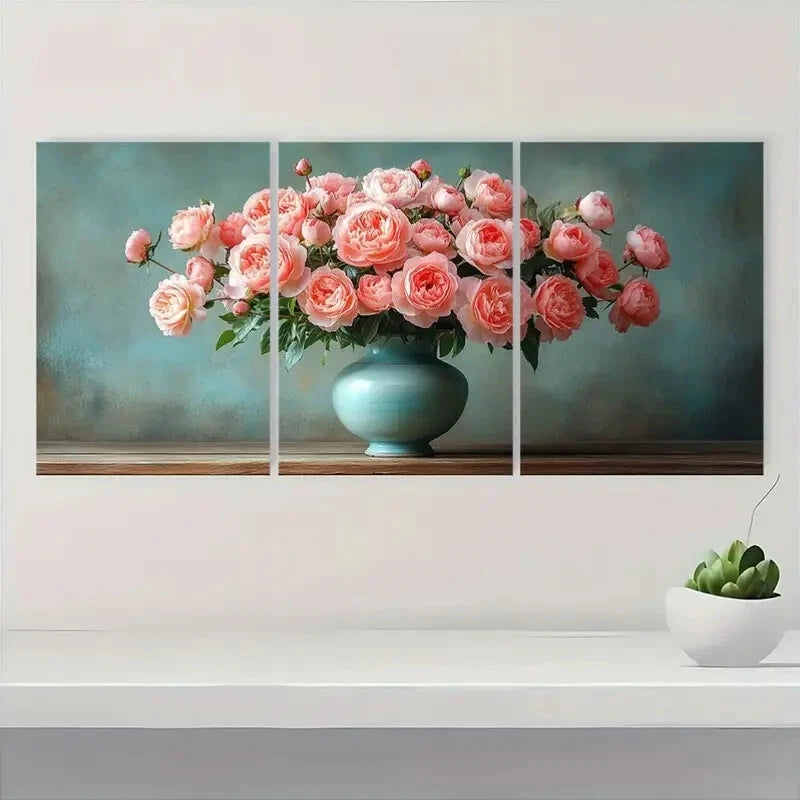 3pcs Elegant Vintage Floral Bouquet Metal Print Ready to Hang Art