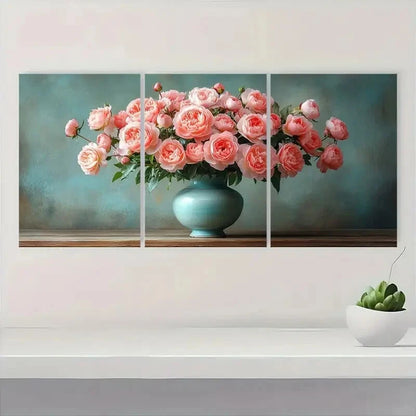 3pcs Elegant Vintage Floral Bouquet Metal Print Ready to Hang Art