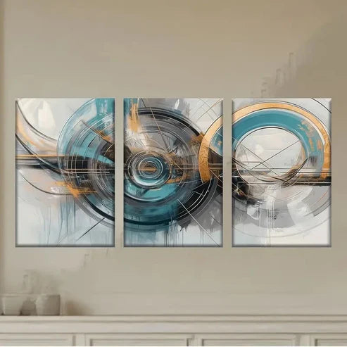 3pcs abstract art painting with blue and Golden Wall Art Set Canvas Unframed - High Quality Print 100% Australian Made Wall Canvas - Bella Home Decor