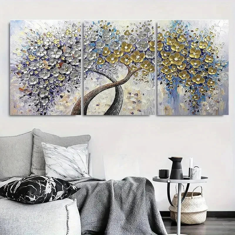 3pcs Modern Golden and Silvery Texture Metal Print Ready to Hang Art