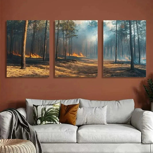 3pcs Smoke Modern Forest Contemporary Nature Metal Print Ready to Hang Art