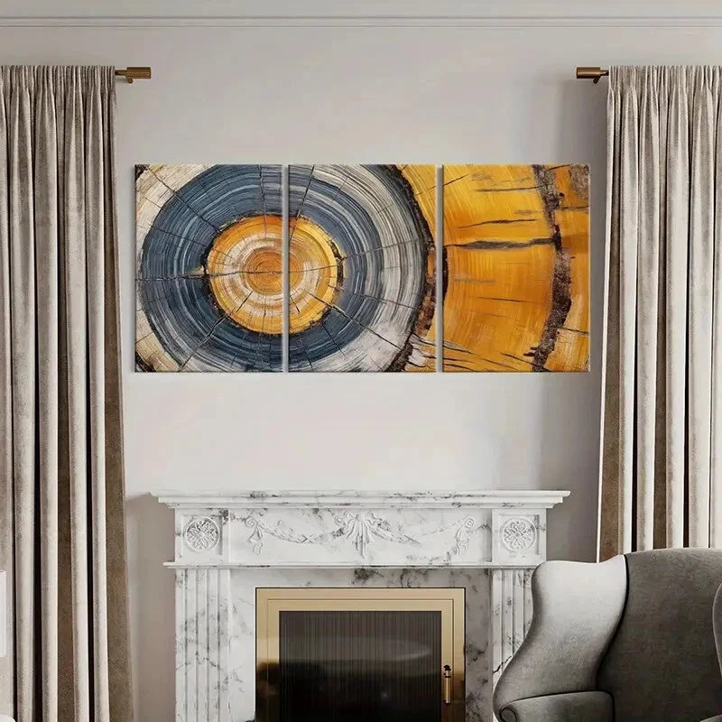 3pcs Circle Art Tree Rings Abstract Art Metal Print Ready to Hang Art