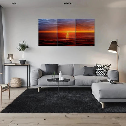3pcs Vibrant Sunset Over the Ocean Metal Print Ready to Hang Art
