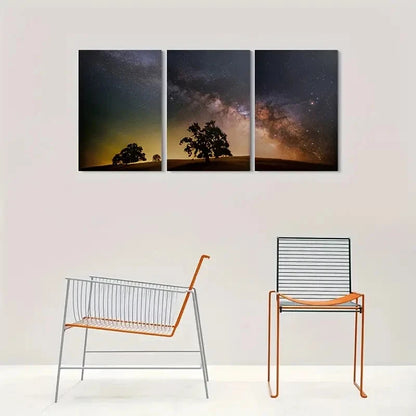 3pcs Starry Night Sky Cosmic Landscape Metal Print Ready to Hang Art