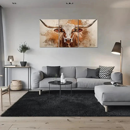 3pcs Longhorn Cow Triptych Design Metal Print Ready to Hang Art