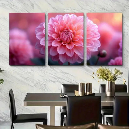 3pcs Paper Pink Dahlia Flower Floral Perfect Wall Art Set Canvas Framed 40x60cm - High Quality Print 100% Australian Made Wall Canvas Ready to Hang