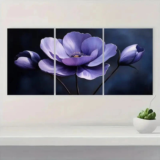 3pcs Elegant Purple Cyclamen Flower Metal Print Ready to Hang Art