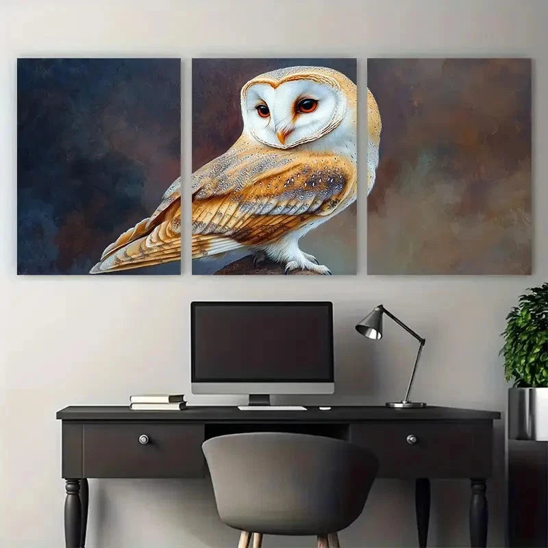 3pcs Barn Owl Farmhouse Bird Vivid Animal Portrait Metal Print Ready to Hang Art