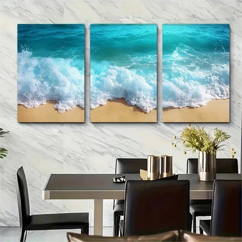3pcs Coastal Ocean Beach Waves Perfect Metal Print Ready to Hang Art