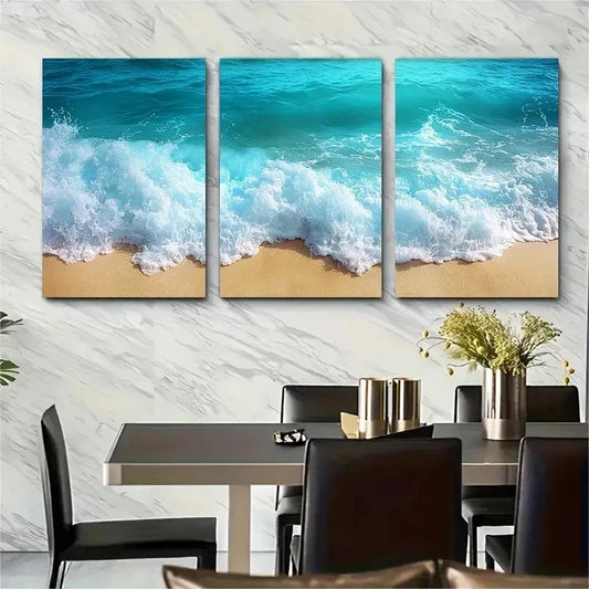 3pcs Coastal Ocean Beach Waves Perfect Metal Print Ready to Hang Art