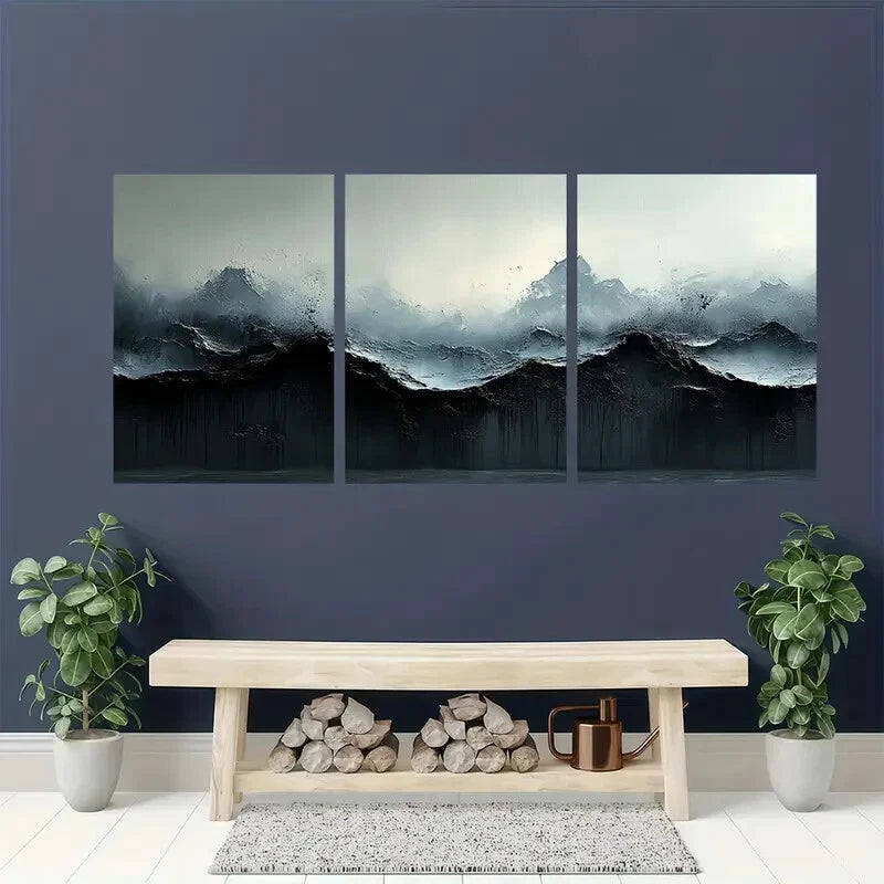 3pcs Black and White Abstract Texture Painting Metal Print Ready to Hang Art