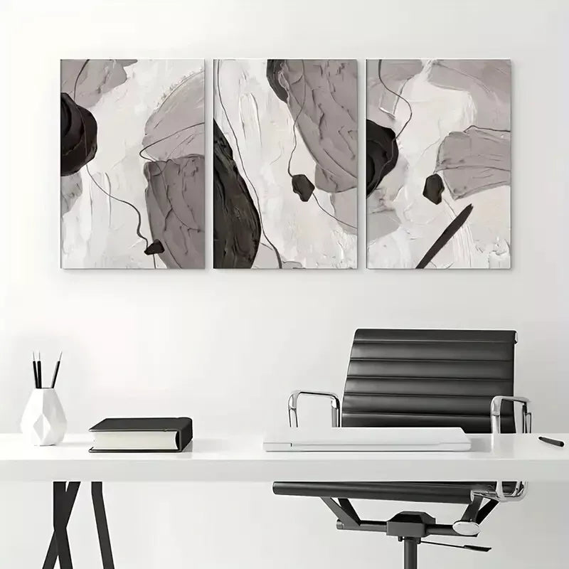 3pcs Splotches Of Black And White Abstract Art Canvas Framed 40x60cm - High Quality Print 100% Australian Made Wall Canvas Ready to Hang