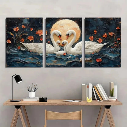 3pcs Animal Series Swan Family Pattern Wall Art Set Canvas Framed 40x60cm - High Quality Print 100% Australian Made Wall Canvas Ready to Hang