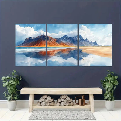 3pcs Iceland Painting Black Sand Beach Landscape Metal Print Ready to Hang Art