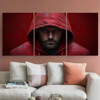 3pcs Edgy Urban with Distressed Red Hoodie Wall Art Set Canvas Framed 50x70cm - High Quality Print 100% Australian Made Wall Canvas Ready to Hang