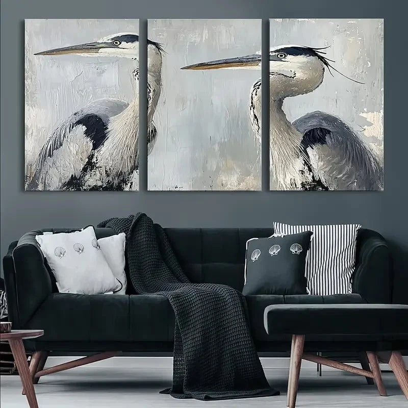 3pcs Elegant Blue & Grey Bird Wall Decor Metal Print Ready to Hang Art