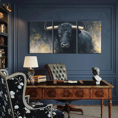 3pcs Artistic Bull Portrait Abstract Painting Metal Print Ready to Hang Art