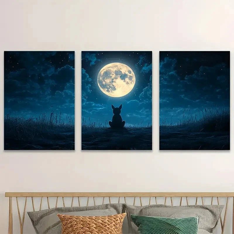 3pcs Chupacabra Under Full Moon Perfect Wall Art Set Canvas Framed 40x60cm - High Quality Print 100% Australian Made Wall Canvas Ready to Hang
