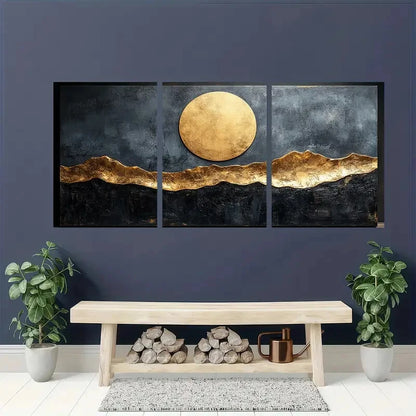 3pcs Modern Beige & Black Abstract Design Metal Print Ready to Hang Art