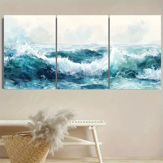 3pcs Depicting Ocean Waves And Beach Scenes Metal Print Ready to Hang Art