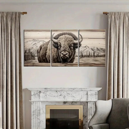 3pcs Buffalo Mountain Landscape Nature Scene Metal Print Ready to Hang Art