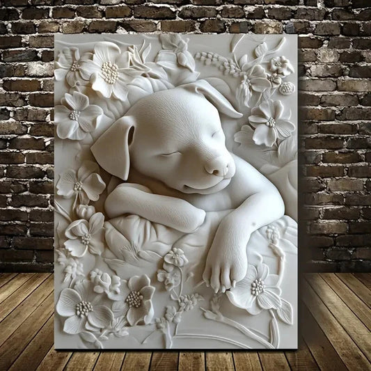 Featuring a Cute Dog Resting on a Pillow Painting 40x60cm Metal Print Ready to Hang